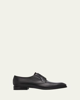 Ferragamo Men's Stefano Almond-Toe Leather Derby Shoes