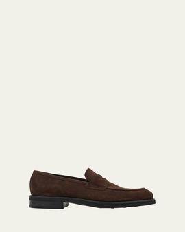 Ferragamo Men's Stefano Scratch-Resistant Suede Penny Loafers