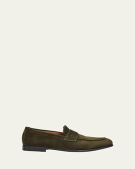 Ferragamo Men's Suede Micro-Gancio Penny Loafers