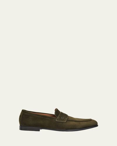 Ferragamo Men's Suede Micro-Gancio Penny Loafers