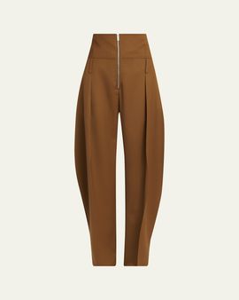 Ferragamo Pleated Wool-Cashmere Barrel-Leg Trousers
