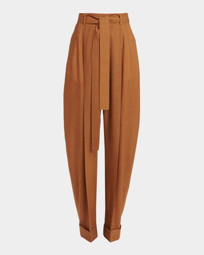 Ferragamo Pleated Wool Barrel-Leg Pants With Belt