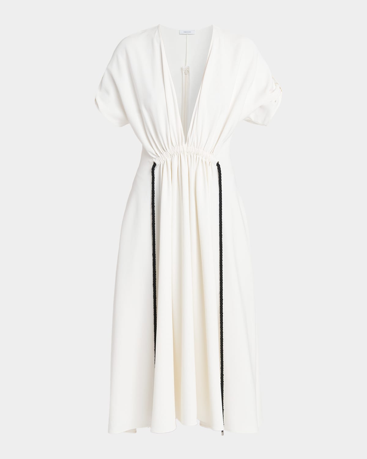 FERRAGAMO Plunging Gathered Short-Sleeve Midi Dress