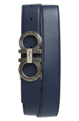 FERRAGAMO Salvatore Ferragamo Etched Double Gancio Reversible Leather Belt