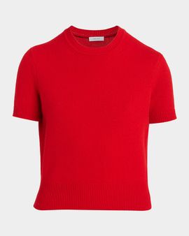 Ferragamo Short-Sleeve Cashmere Crewneck Sweater