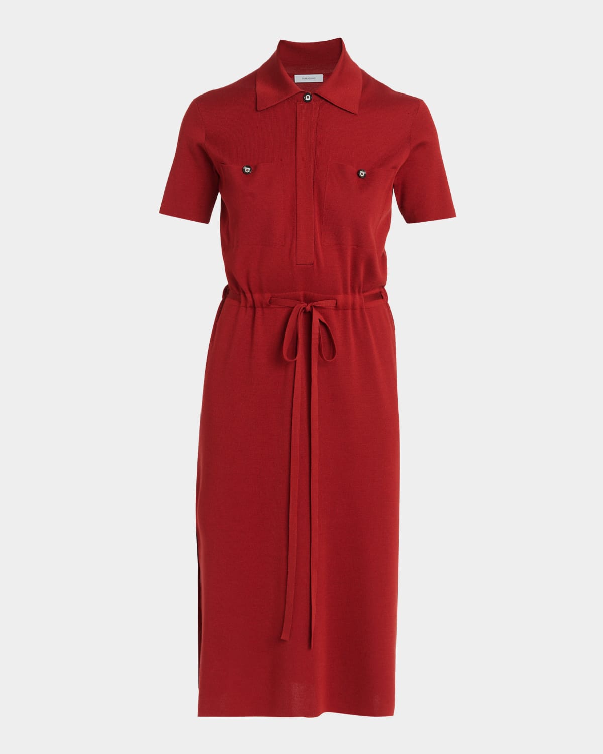 FERRAGAMO Short-Sleeve Silk Knit Drawstring Midi Polo Dress