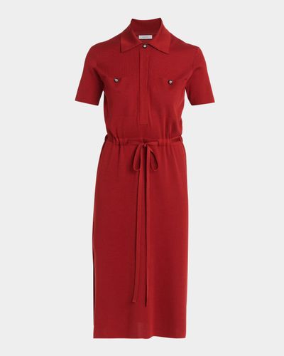 FERRAGAMO Short-Sleeve Silk Knit Drawstring Midi Polo Dress