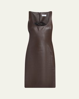 Ferragamo Sleeveless Plonge Leather Woven-Side Dress