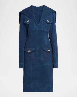 FERRAGAMO Washed Cotton Gabardine Midi Dress