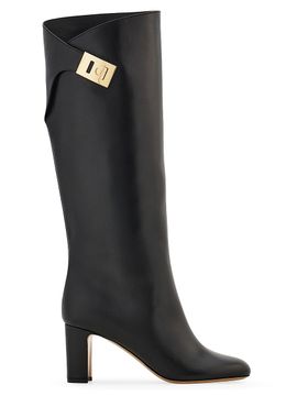 FERRAGAMO Women's Elli 70MM Hug Buckle-Detail Leather Boots