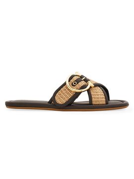 FERRAGAMO Women's Elyzia Raffia-Leather Slide Sandals