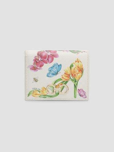 FERRAGAMO Women's Gancini Floral Leather Compact Bifold Wallet