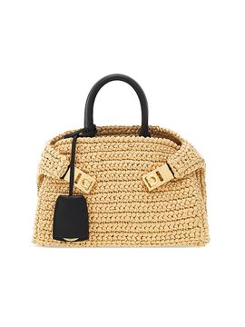 FERRAGAMO Women's Hug Mini Crochet Raffia Top Handle Bag