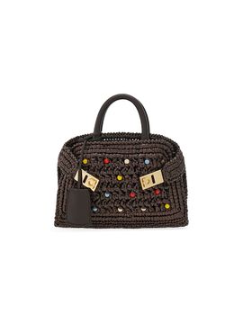 FERRAGAMO Women's Hug Mini Raffia & Leather Top Handle Bag