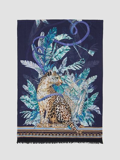 FERRAGAMO Women's Leopard Print Virgin-Wool Long Scarf