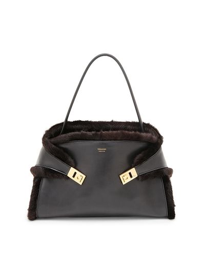 FERRAGAMO Women's Medium Hug Leather & Shearling Tote Bag