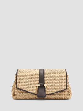 FERRAGAMO Women's New Line Leather-Trimmed Raffia Shoulder Bag