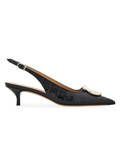 FERRAGAMO Women's Sara 40MM Croc-Embossed Leather Slingback Pumps