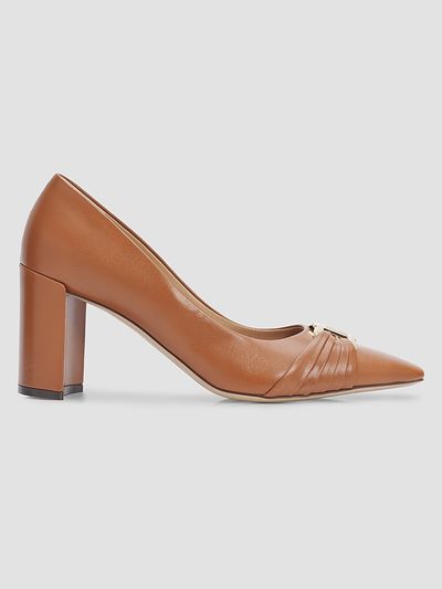 FERRAGAMO Women's Tillya Gancini Toe 70MM Leather Bock Heel Pumps