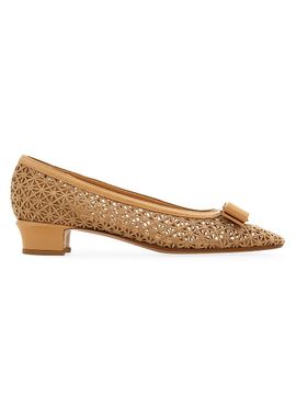 FERRAGAMO Women's Vara 2.0 30MM Embroidered Mesh & Leather Pumps