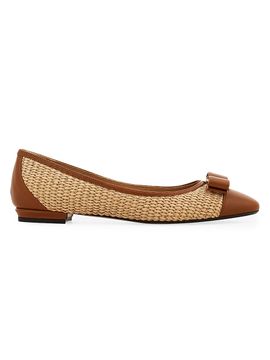 FERRAGAMO Women's Varina 2.0 Raffia & Leather Ballet Flats