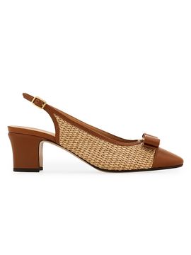 FERRAGAMO Women's Vetty 55MM Raffia & Leather Slingback Pumps