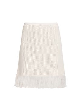 FERRAGAMO Women's Virgin Wool Mesh-Knit Fringe Miniskirt