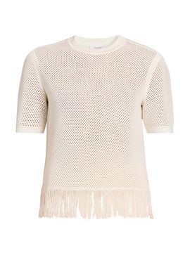 FERRAGAMO Women's Virgin Wool Mesh-Knit Fringe Sweater