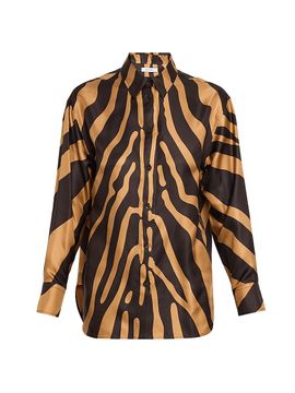 FERRAGAMO Women's Zebra-Print Silk Button-Front Shirt