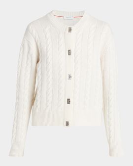 FERRAGAMO Wool-Cashmere Cable Knit Gancio Cardigan