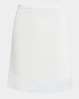 Ferragamo Wool Mesh Knit Fringed Mini Skirt
