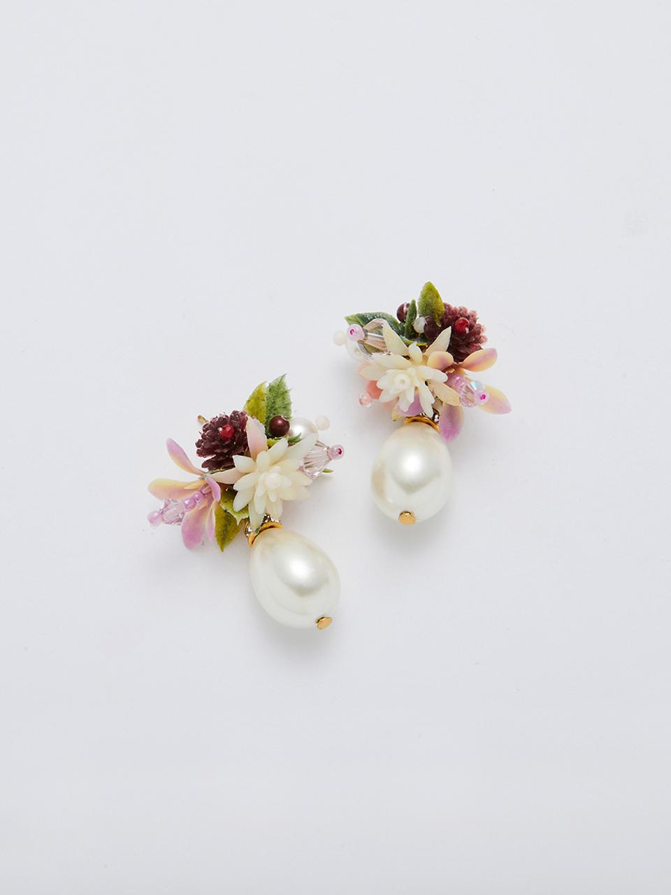 FEVERISH Flower Blast Drop Earrings Burgundy