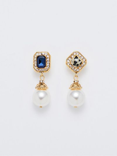 FEVERISH Natural Stone Dalmatian Earrings [Navy]