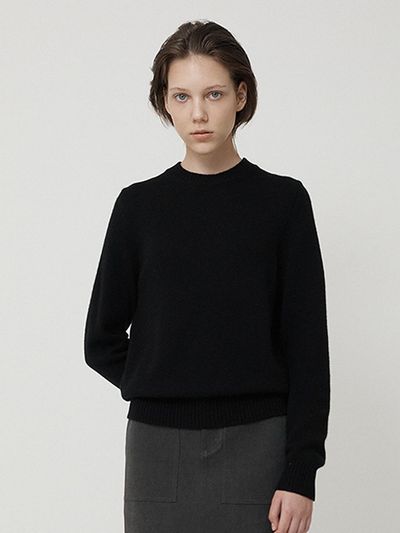 fielders Cashmere Blend Wool Crew Neck Knit [Black]