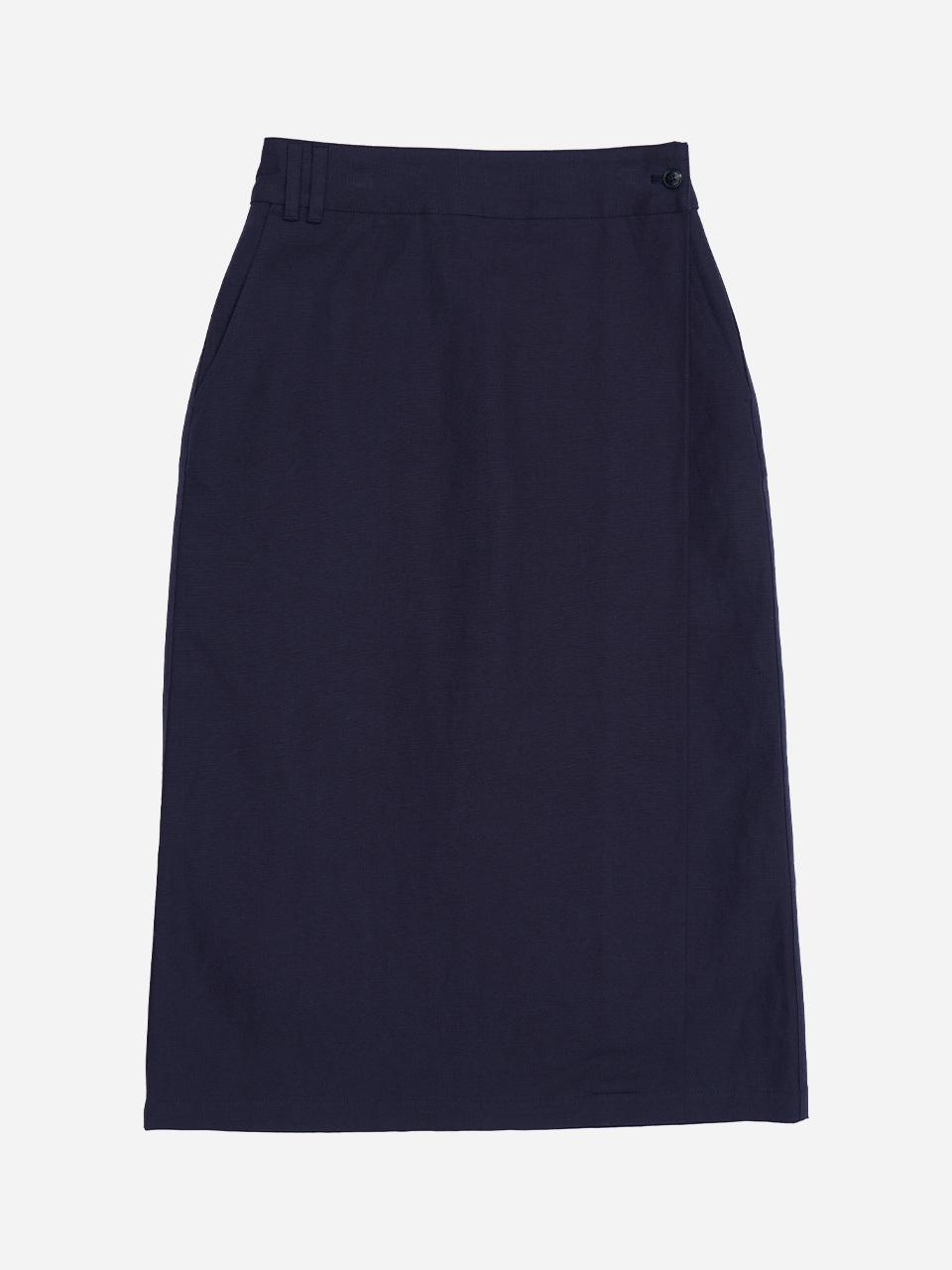 fielders Feminine Button Wrap Long Skirt [NAVY]