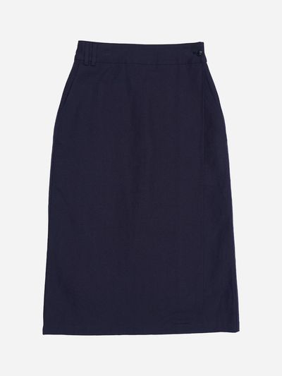 fielders Feminine Button Wrap Long Skirt [NAVY]