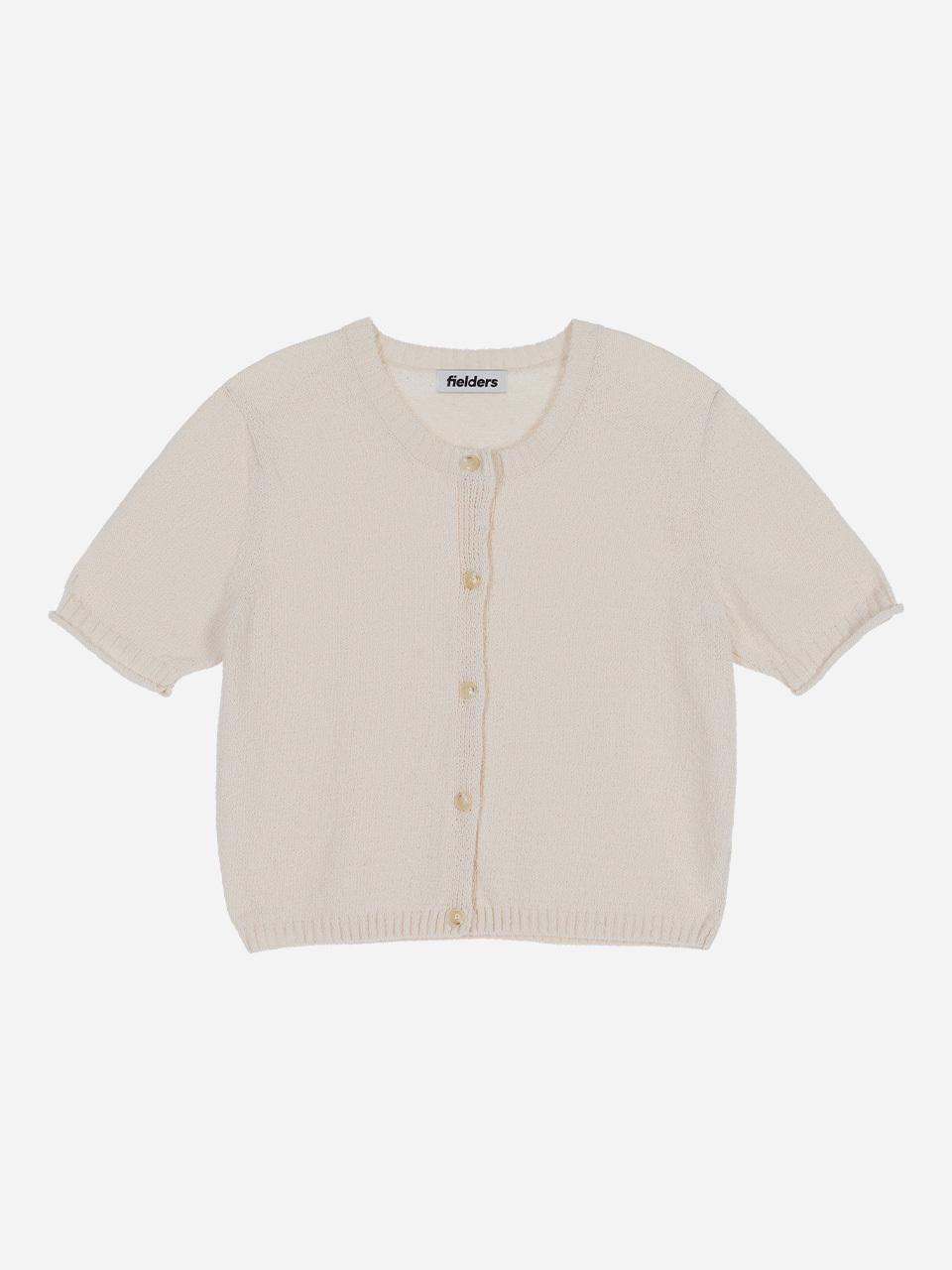 fielders Round Neck Button-Up Cropped Short Sleeve Cardigan