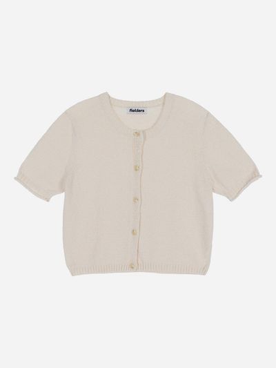 fielders Round Neck Button-Up Cropped Short Sleeve Cardigan