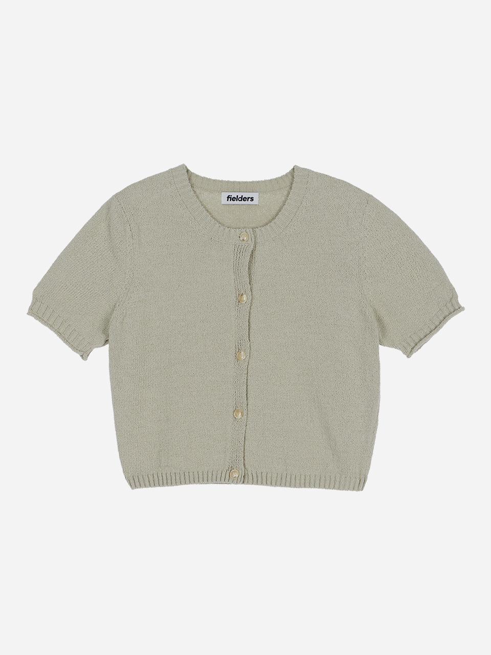 fielders Round Neck Button-Up Cropped Short Sleeve Cardigan [GREEN]