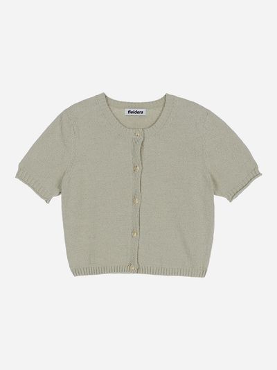 fielders Round Neck Button-Up Cropped Short Sleeve Cardigan [GREEN]
