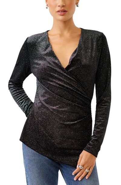 FIFTEEN TWENTY FIFTEEN TWENTY Imara Long Sleeve Sparkle Stretch Velvet Wrap Top