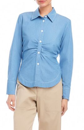 FIFTEEN TWENTY FIFTEEN TWENTY Norlyn Gathered Button-Up Chambray Shirt 