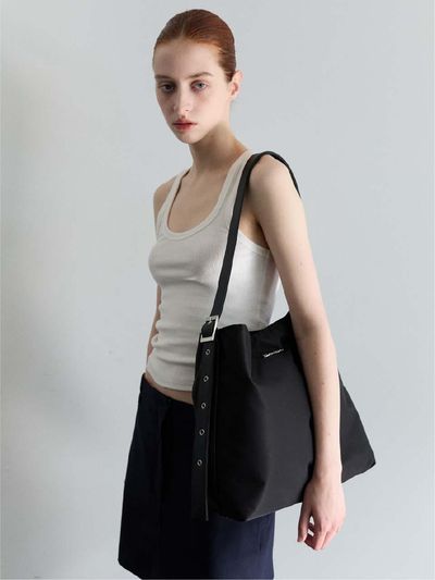 FILLINTHEBLANK Nylon Basket Shoulder Bag [Black]