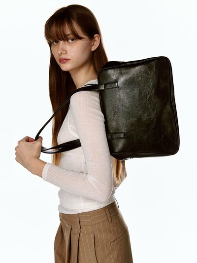 FILLINTHEBLANK Trapezoid Middle Shoulder Bag _Black (Crack)