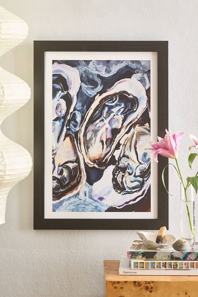 Fine Art by Clau Robles Fine Art by Clau Robles Gil Center Panel Oyster Triptych Art Print in Black Wood Frame at Urban Outfitters