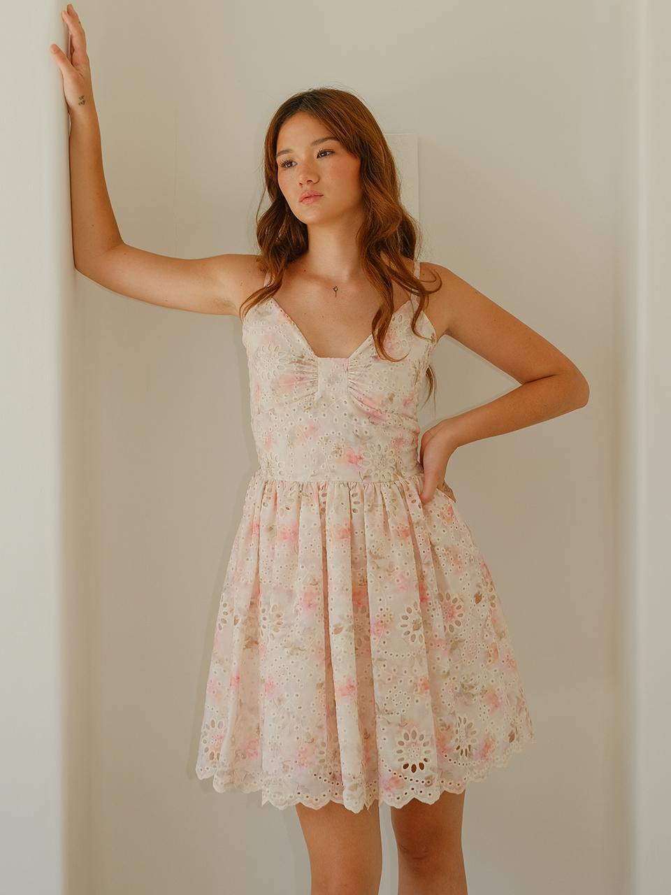 Fine Bay Bow Front Floral Lace Mini Dress