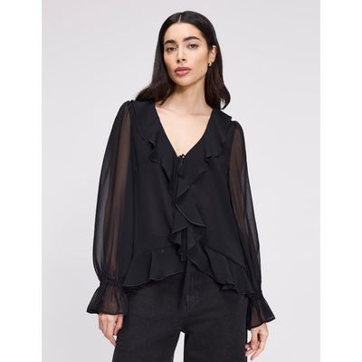 Finery London Finery London Jannelle Sheer Ruffle Detail Blouse