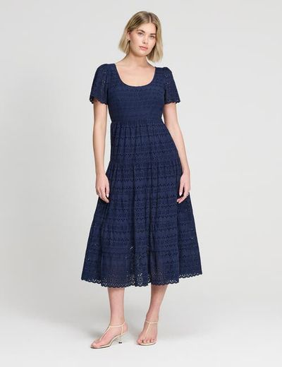 Finery London Finery London Jemma Cotton Broderie Tiered Midi Dress