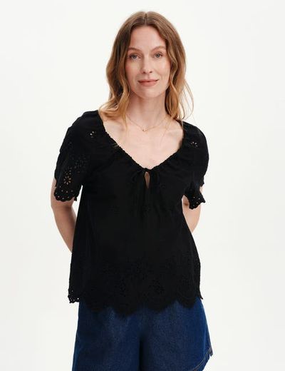 Finery London Finery London Ruthie Embroidered Cotton Drawstring Top