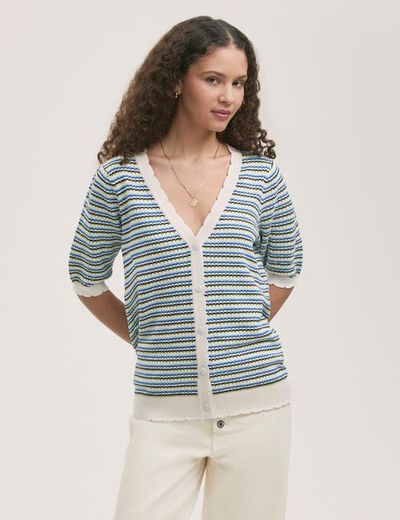 Finery London Finery London Willa Short Sleeve Striped Cardigan